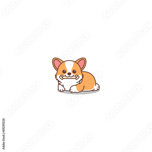 Cute corgi dog holding toy in mouth cartoon, vector illustration