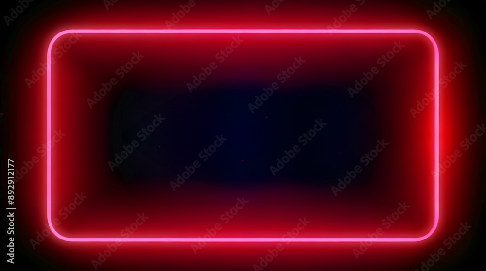 Red neon frame glowing on dark background. Bright light creates vibrant futuristic effect Red neon frame glowing on dark background. Bright light creates vibrant futuristic effect