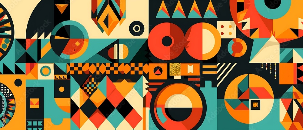 An abstract geometric design with bold Hispanic cultural symbols An abstract geometric design with bold Hispanic cultural symbols