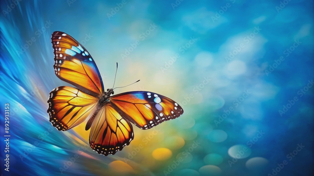Fototapeta premium Beautiful butterfly flying gracefully with blue, yellow, and orange wings, butterfly, blue, yellow, orange, beautiful