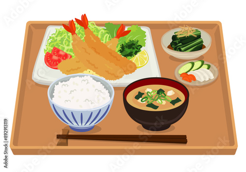 揚げ物_エビフライ定食（エビフライランチ）盆あり