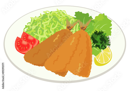揚げ物_お皿に盛り付けたアジフライ