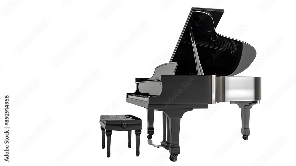 Black Grand Piano and Stool,on white background. Black Grand Piano and Stool,on white background.