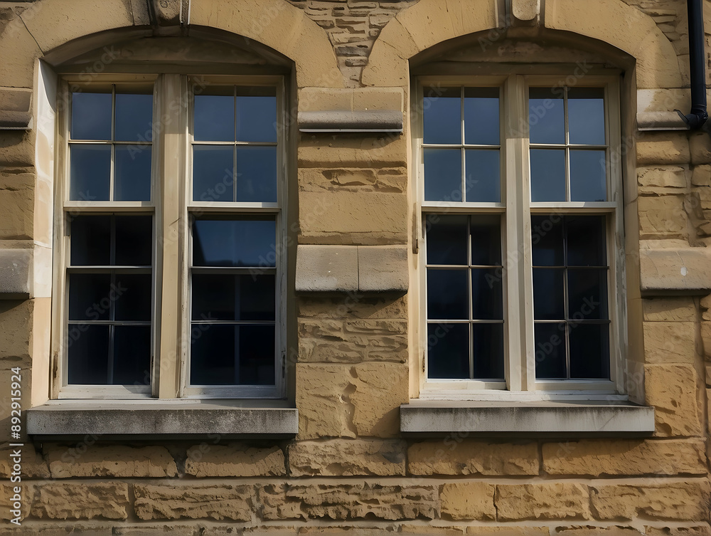 Obraz premium Twin stone-framed windows on a building