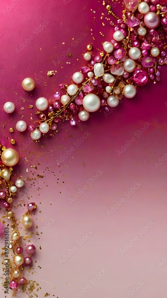 Gradient background of fuchsia pink with tiny glitter of gold and pearls