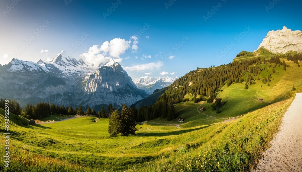 panoramic background of beautiful landscape in switzerland