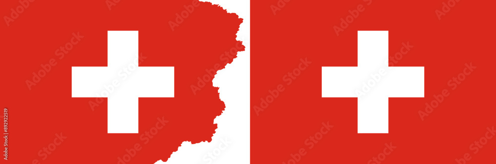 Obraz premium Switzerland flags vector. Standard flag and with torn edges