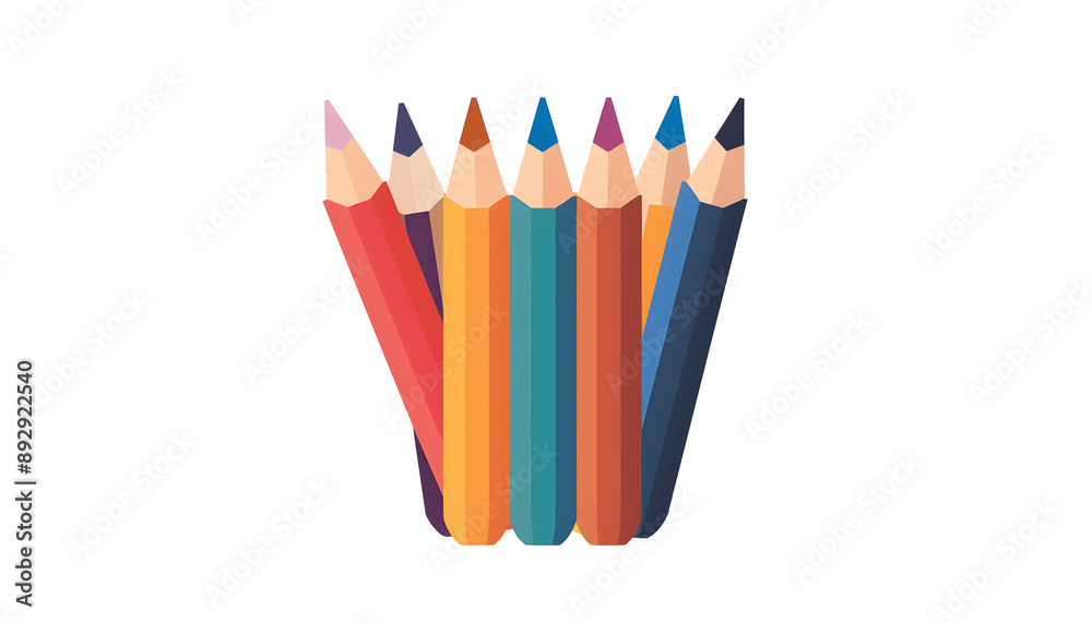Fototapeta premium A Spectrum of Creativity: Vibrant colored pencils stand ready to unleash artistic potential, isolated on white. 