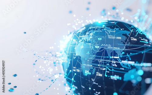 Minimalist Abstract Tech: Global Communication and Data Analysis on White Background, Cyber Exploration and Innovation