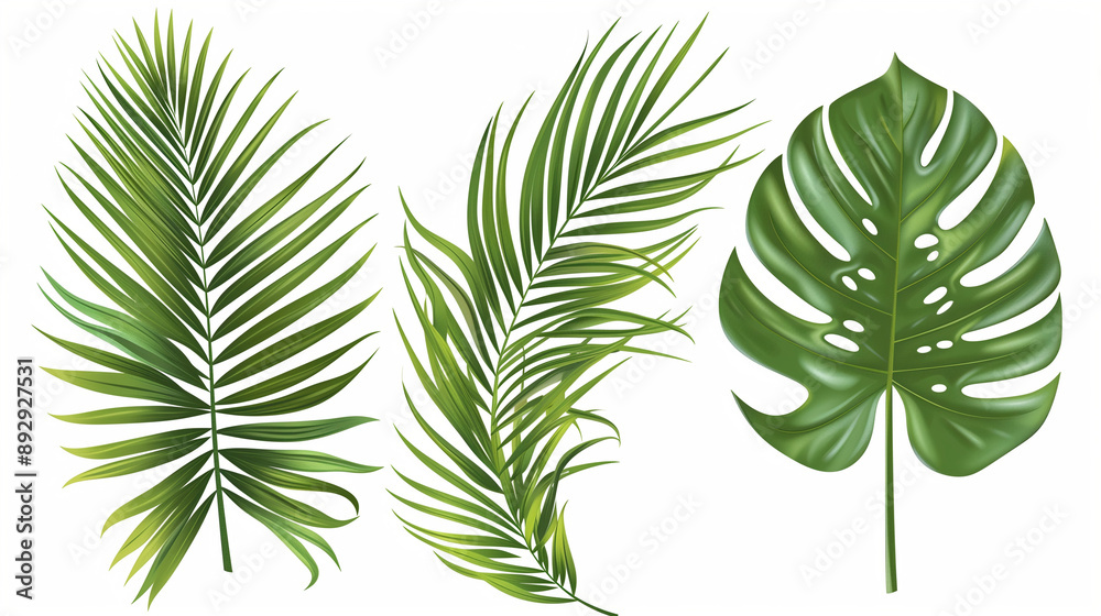 Palm leaves set isolated on a white background Palm leaves set isolated on a white background