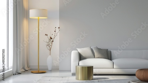 Minimalist Brass Floor Lamp in Contemporary Living Room Interior Design