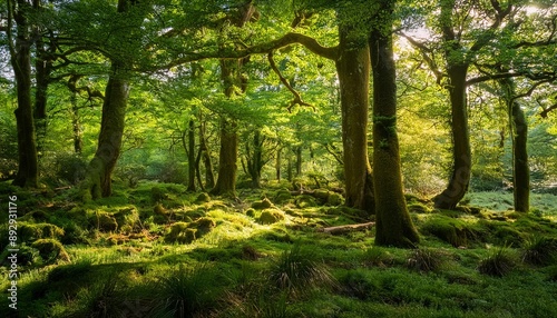 verdant deciduous woodland in summertime dartmoor national park devon england