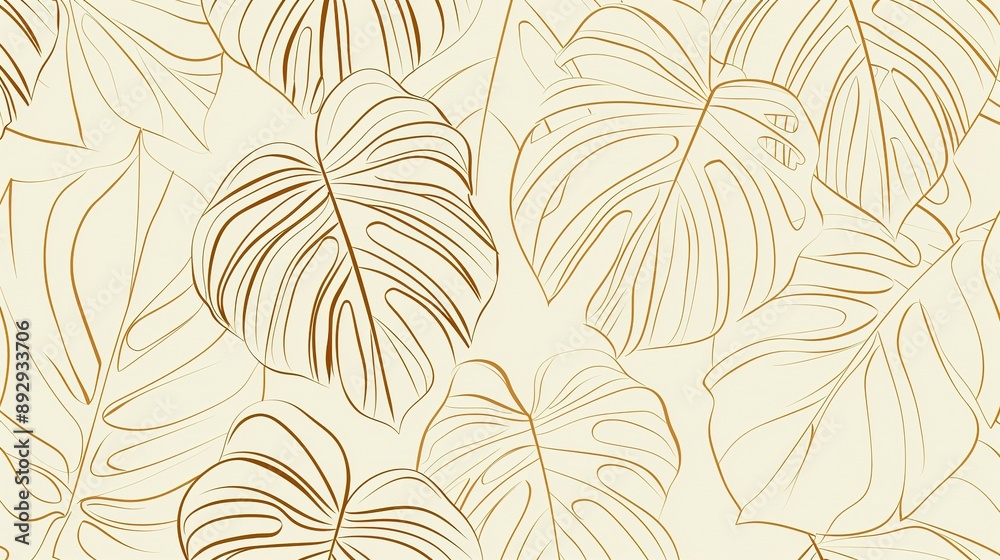 Fototapeta premium Luxury Monstera Leaf Line Art Wallpaper Background Vector