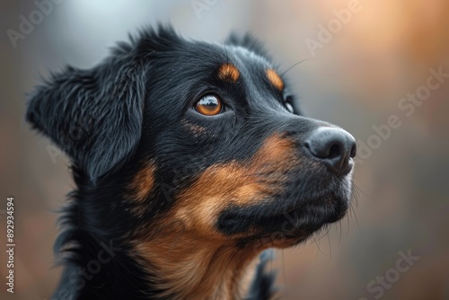 Wallpaper Mural An expressive close-up shot of a black and brown dog, showcasing its sharp features and focused gaze, stirring affection and loyalty in a natural setting. Torontodigital.ca