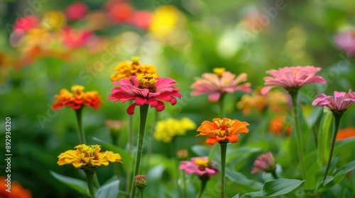 Zinnia flowers blooming in garden as natural floral backdrop