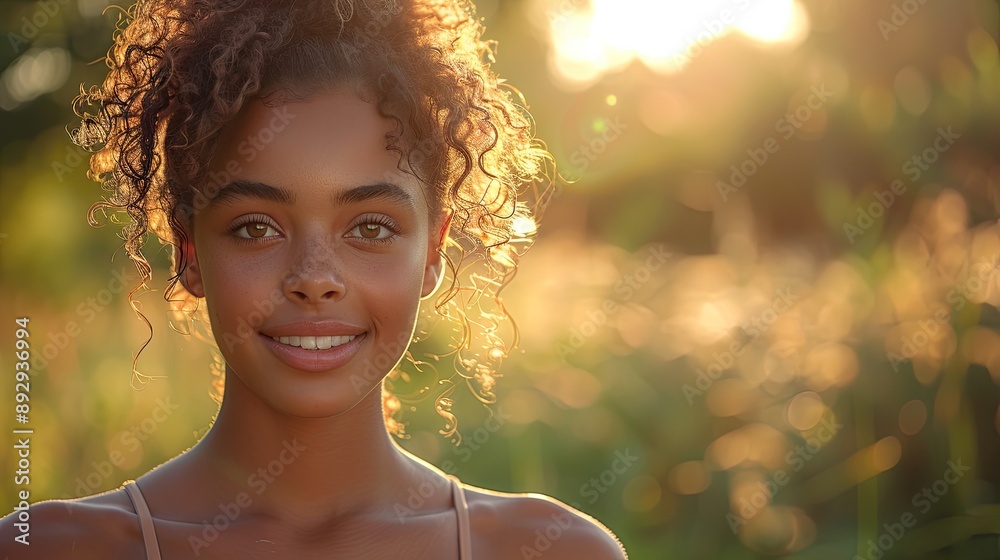 Closeup of a happy black female teenager jogging outdoors in nature. Young African American woman exercising and running outside to keep fit. Copy space