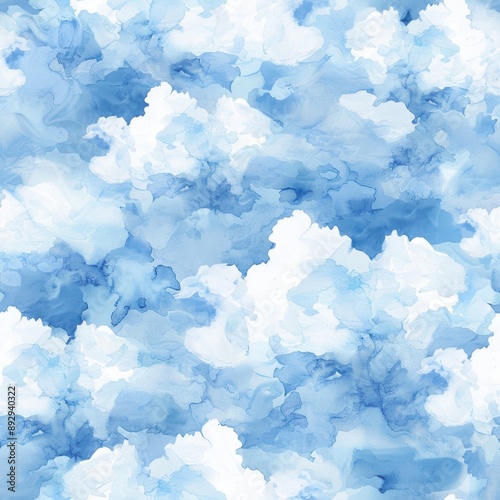 Watercolor clouds seamless repeating pattern, minimal pattern, high contrasty