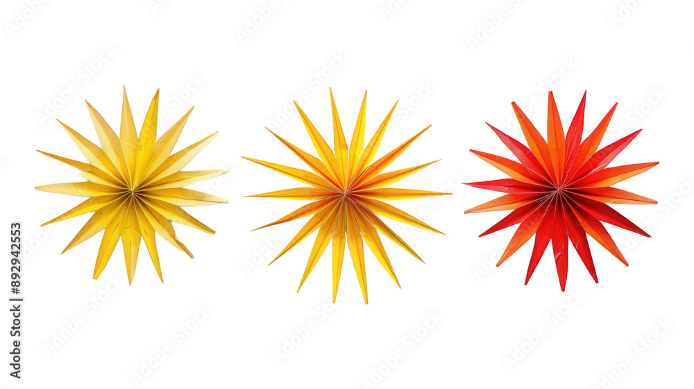 Fototapeta premium Collection Of Varieties Of Decorative Sunbursts Yellow Orange And Red For Festive Ads And Marketing isolated on transparent background. Generative ai