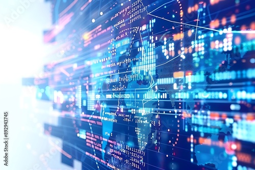 Sophisticated Abstract Tech: Global Communication and Data Analysis on White Background, Cyber Exploration and Innovation