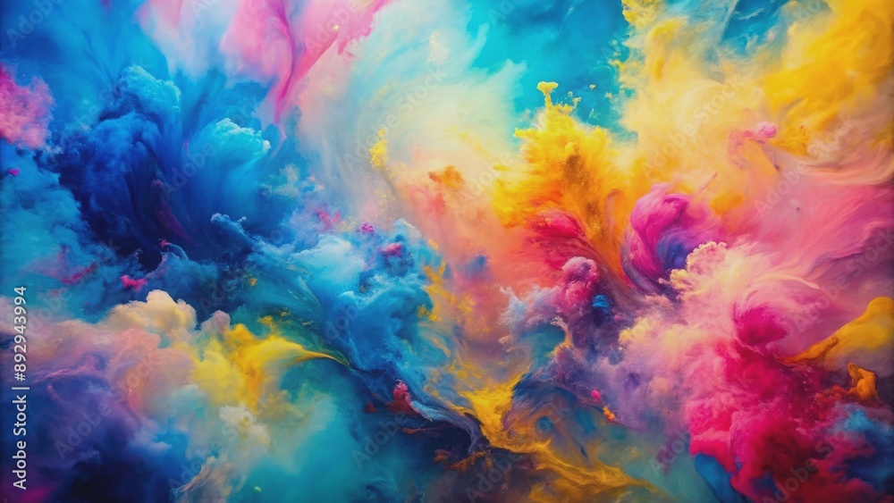Obraz premium Vibrant abstract painting with shades of blue, pink, and yellow , vibrant, abstract, painting, colorful, blue, pink