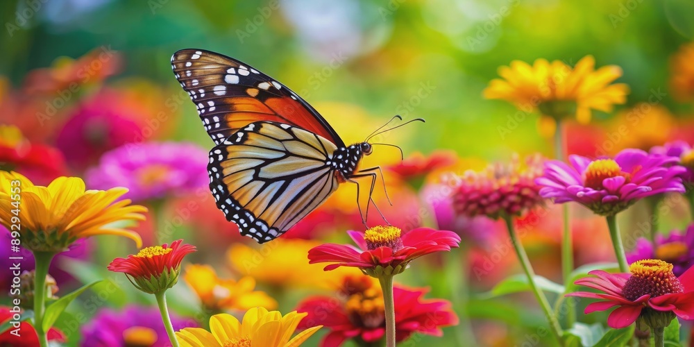 Butterfly dancing gracefully among vibrant flowers, Butterfly, dance, flowers, nature, beauty, colorful, wildlife, garden