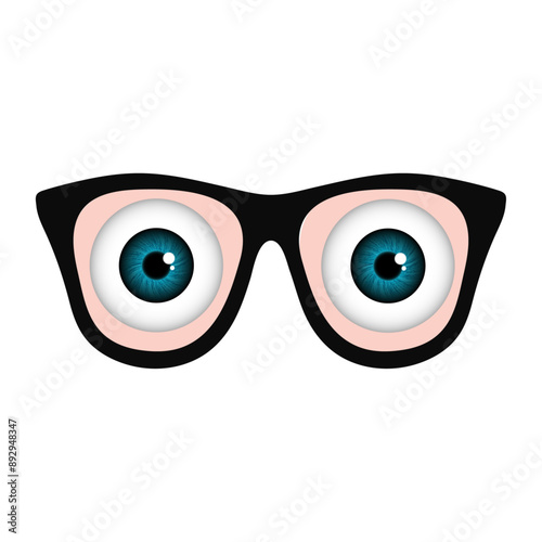 Cartoon illustration with glasses and green- blue ball eyes