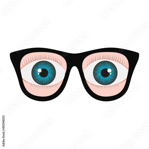 Cartoon illustration with glasses and green- blue ball eyes