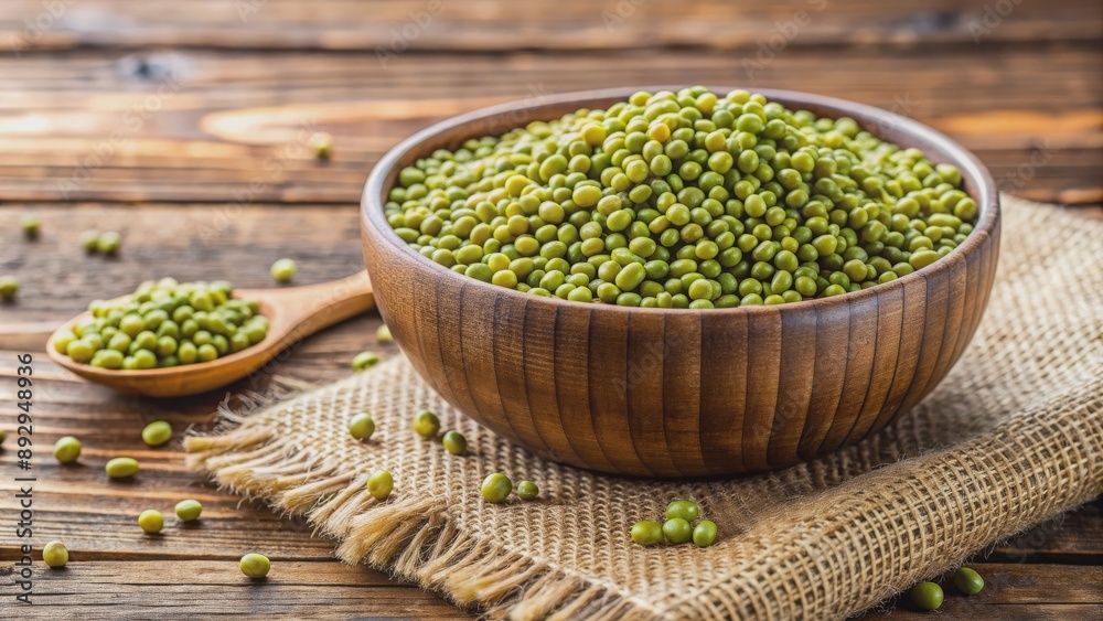 Close up of mung beans or mashed peas in a wooden bowl , organic, healthy, vegan, vegetarian, protein, legumes, nutritious Close up of mung beans or mashed peas in a wooden bowl , organic, healthy, vegan, vegetarian, protein, legumes, nutritious