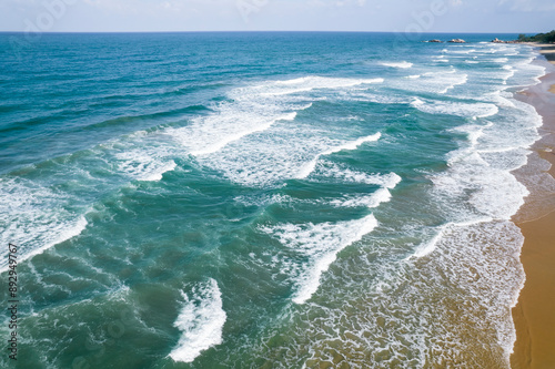 Beautiful aerial view of beach waves background