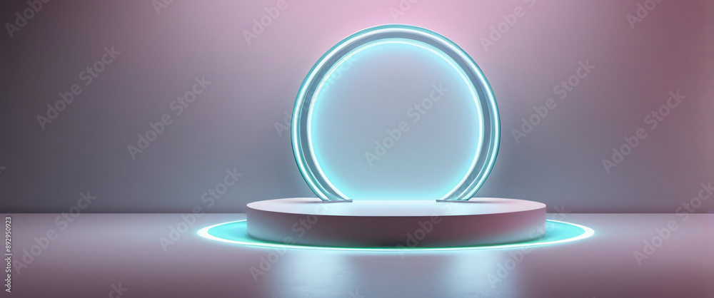 Silver neon modern stand podium for display product. Background for cosmetic product branding, identity and packaging inspiration Silver neon modern stand podium for display product. Background for cosmetic product branding, identity and packaging inspiration