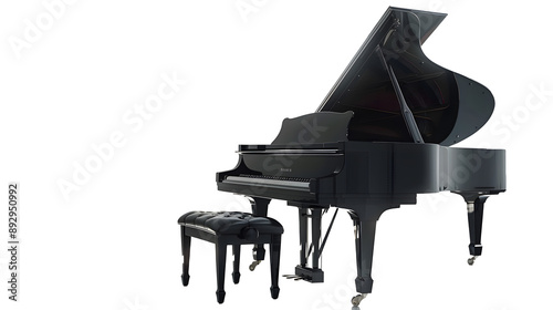 Black Grand Piano and Stool,on white background. photo