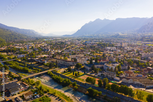 Fototapeta Naklejka Na Ścianę i Meble -  Panoramic view from above on the city Albertville. France