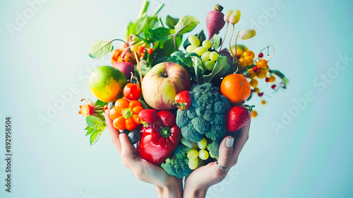 Womans Hands Showcasing a Variety of Fresh Fruits and Vegetables