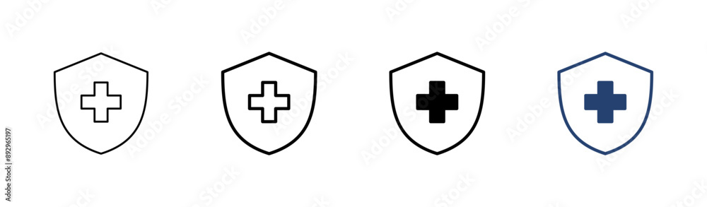 Health insurance icon set. Insurance health document icon Health insurance icon set. Insurance health document icon