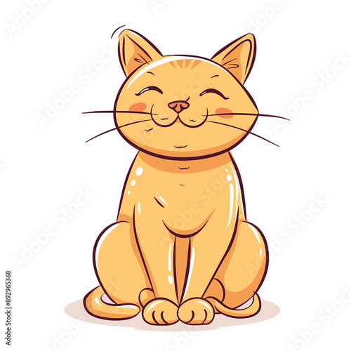 A Charming Line Art Depiction Of A Cat, Cartoon Illustration