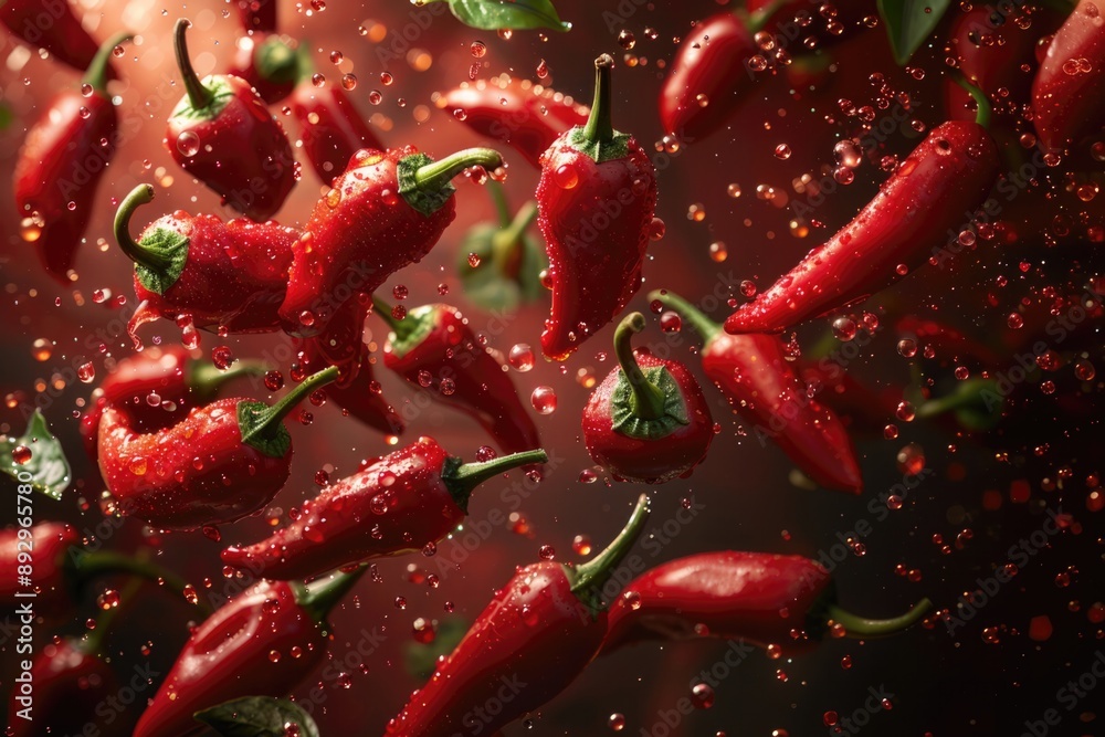 A bunch of red peppers are falling from the sky A bunch of red peppers are falling from the sky