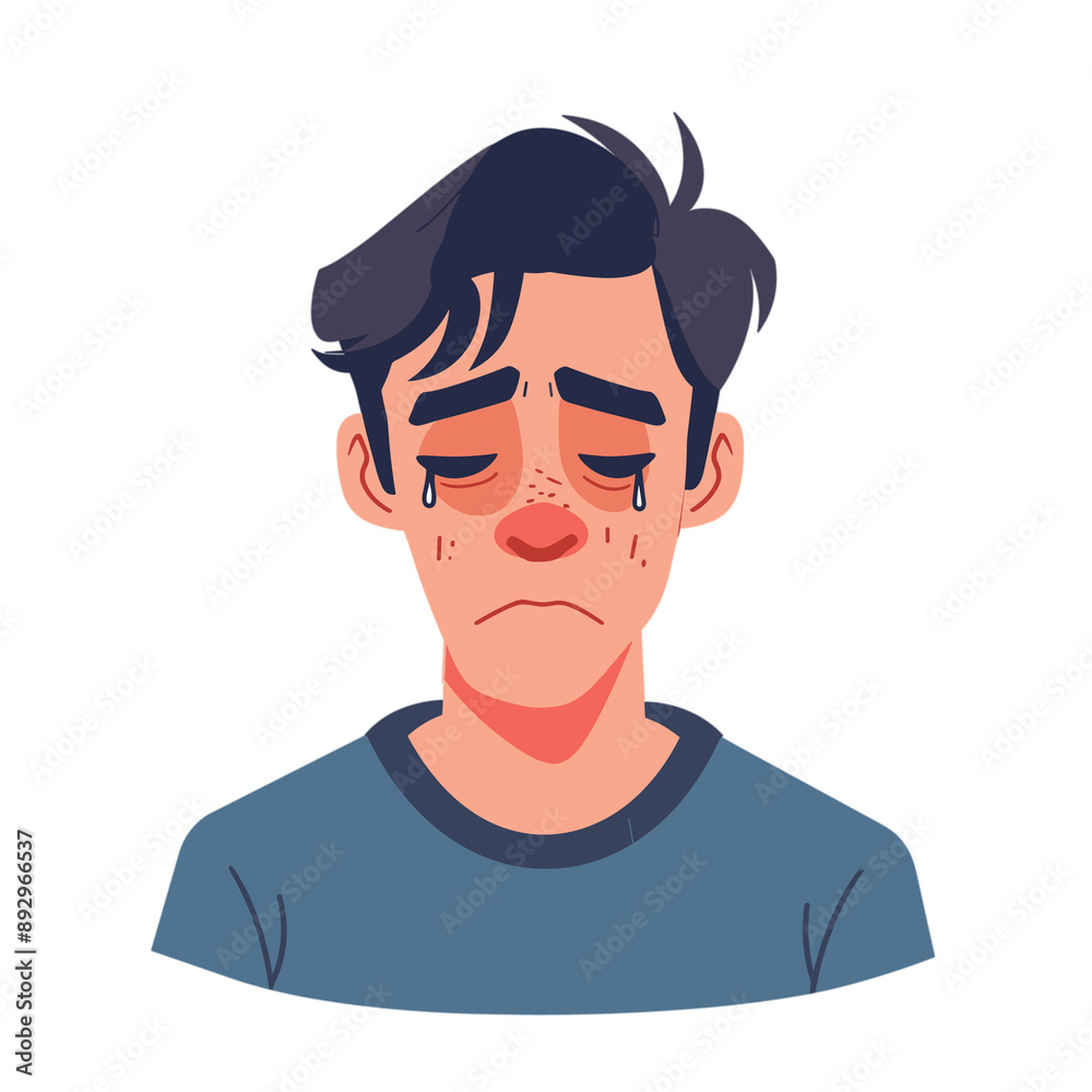 A Young Man Is Illustrated Feeling Depressed, Cartoon Illustration A Young Man Is Illustrated Feeling Depressed, Cartoon Illustration