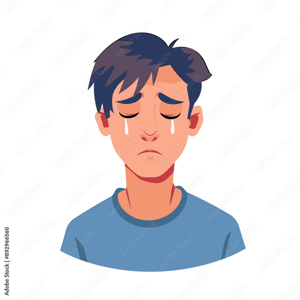 A Young Man Is Illustrated Feeling Depressed, Cartoon Illustration A Young Man Is Illustrated Feeling Depressed, Cartoon Illustration