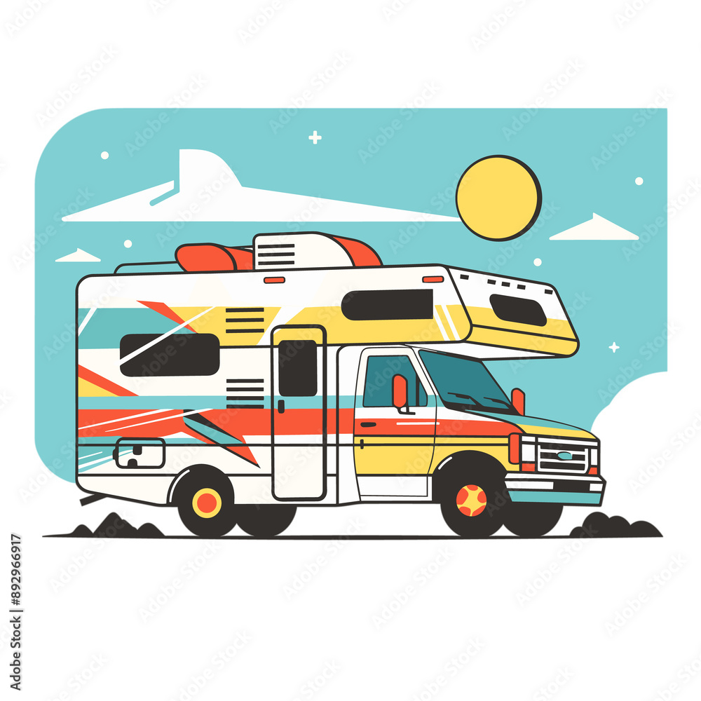 Fototapeta premium An Illustration Of A Camping Car Evokes Adventure, Cartoon Illustration