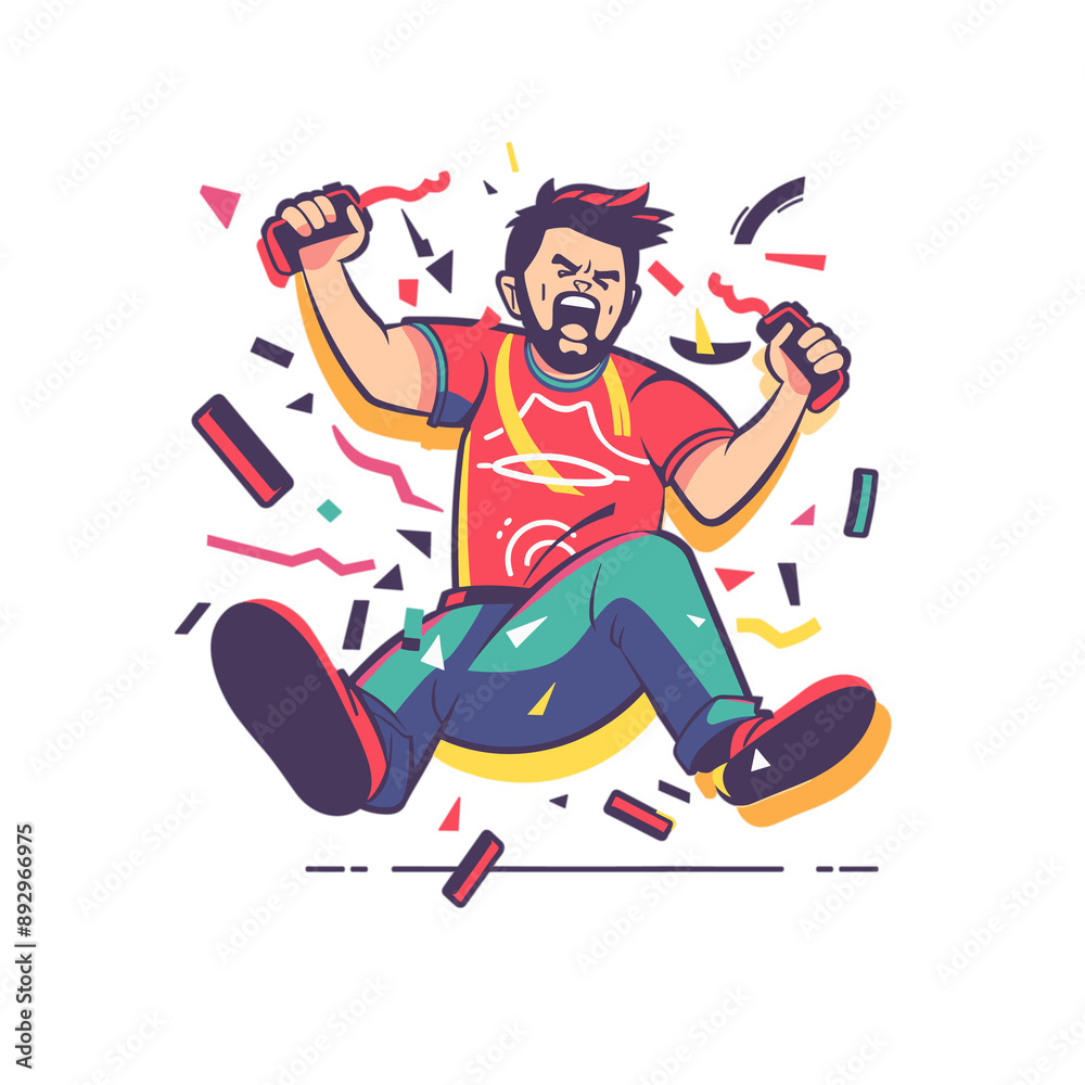 An Illustration Of A Happy Man Gaming In A Flat Style, Cartoon Illustration An Illustration Of A Happy Man Gaming In A Flat Style, Cartoon Illustration