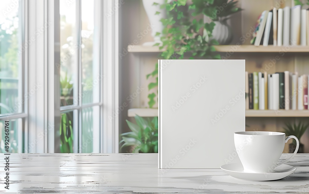 Fototapeta premium White Book and Coffee Cup on Table