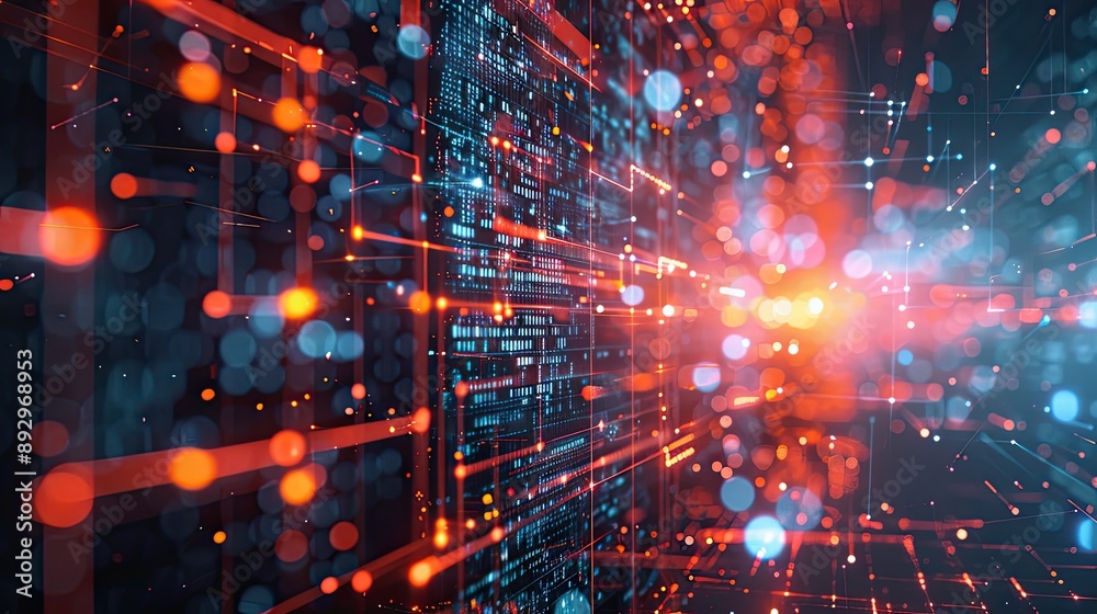 Fototapeta premium Futuristic abstract background with 3D renderings of digital interfaces and data analytics for business