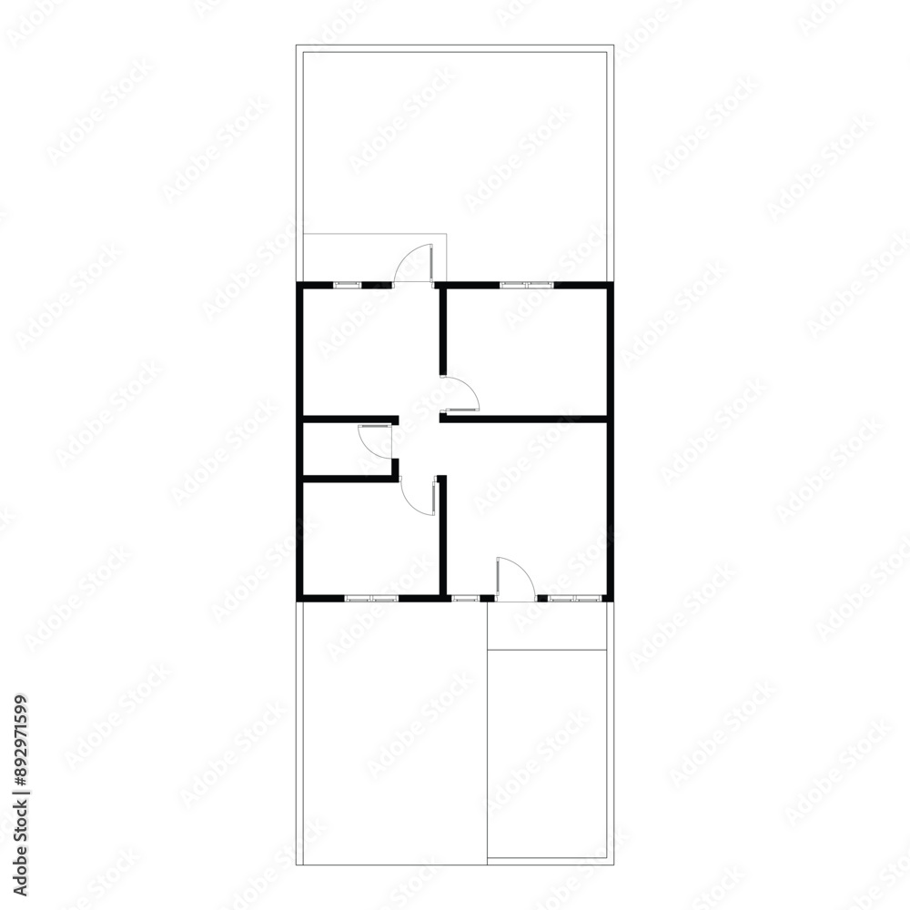 Black and White floor plan of a modern unfurnished house for your design. Suburban house vector blueprint. Architectural background Black and White floor plan of a modern unfurnished house for your design. Suburban house vector blueprint. Architectural background