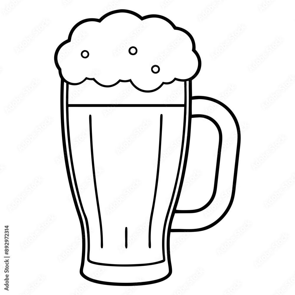 Line art, draft beer with foam Line art, draft beer with foam