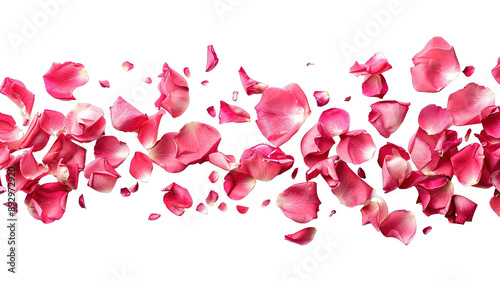 Photo of vibrant pink rose flowers petals falling on transparent background, png file. Petal rain, Wedding celebration, Valentines day card, romantic overlay