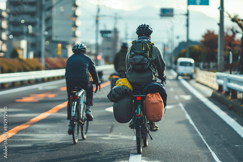 自転車で長距離ツーリングを旅する人たち photo