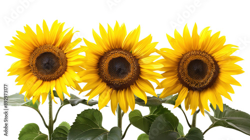 photos of sunflowers, isolated on white background, graphic resource, overlay banner