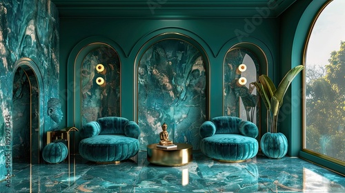 modern composition shiny teal curves