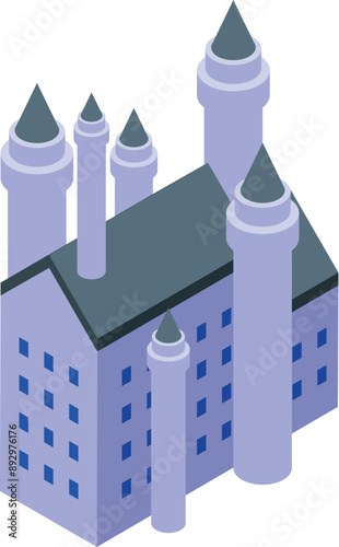 Medieval castle with towers and walls standing on white background
