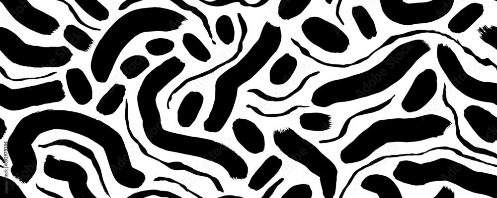 Brush drawn squiggle lines seamless pattern. Marker bold doodle lines and crayon squiggles seamless pattern. Hand drawn marker scribbles, curves, waves. Abstract doodle vector background.
